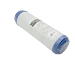 FLT-UDF-10 wrapped UDF carbon cartridge in an angled view with white housing and blue end caps