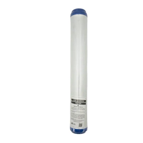 FLT-UDF-20 20-Inch Granular Activated Carbon Filter – Front View FLT-UDF-20 wrapped 20-inch UDF carbon filter cartridge, front view
